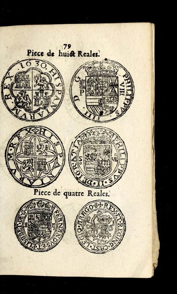 An illustration from Edict dv Roy portant novvelle fabrication d'especes d'argent: augmentation du marc d'argent le Roy, & des quarts d'eseu, testons, & francs aux coins & armes de sa Maiesté estans de leur iuste poids ... auec vne nouuelle eualuation ..., 1646, leaf 79