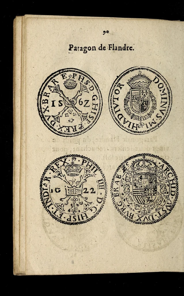 An illustration from Edict dv Roy portant novvelle fabrication d'especes d'argent: augmentation du marc d'argent le Roy, & des quarts d'eseu, testons, & francs aux coins & armes de sa Maiesté estans de leur iuste poids ... auec vne nouuelle eualuation ..., 1646, leaf 90
