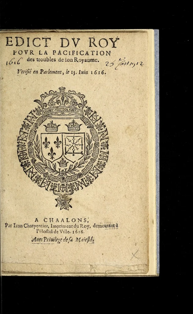 An illustration from Edict dv Roy povr la pacification des troubles de son royaume., 1616, leaf 5