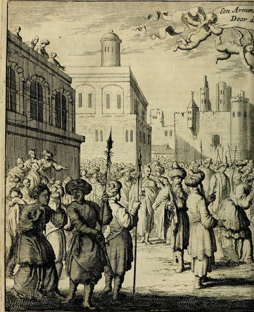 An illustration from Eduward Meltons, Engelsch edelmans, Zeldzaame en gedenkwaardige zee- en land-reizen; door Egypten, West-Indien, Perzien, Turkyen, Oost-Indien, en d'aangrenzende gewesten;, 1681, leaf 401
