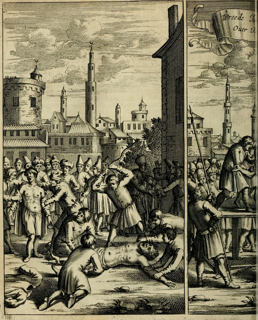 An illustration from Eduward Meltons, Engelsch edelmans, Zeldzaame en gedenkwaardige zee- en land-reizen; door Egypten, West-Indien, Perzien, Turkyen, Oost-Indien, en d'aangrenzende gewesten;, 1681, leaf 457