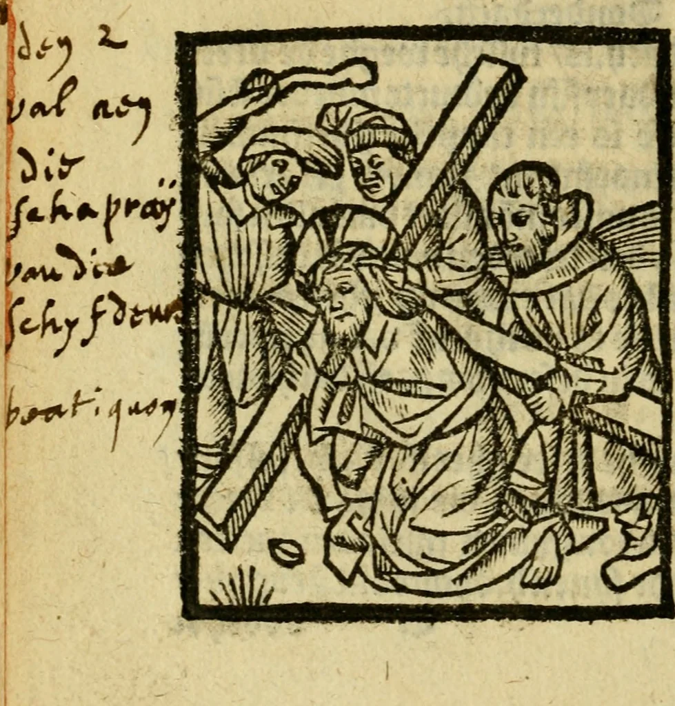 An illustration from Een devote maniere om gheestelyck pelgrimagie te trecken tot den heylighen lande als te Jherusalem, Bethleem, ter Jordanen, etc. : met die rechte gheleghentheyt der heyligher plaetsen, so bescheelijck beschreuen al ost mense voor ooghen saghe, 1563, leaf 221