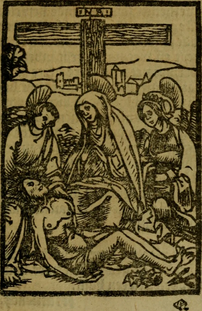 An illustration from Een devote maniere om gheestelyck pelgrimagie te trecken tot den heylighen lande als te Jherusalem, Bethleem, ter Jordanen, etc. : met die rechte gheleghentheyt der heyligher plaetsen, so bescheelijck beschreuen al ost mense voor ooghen saghe, 1563, leaf 256