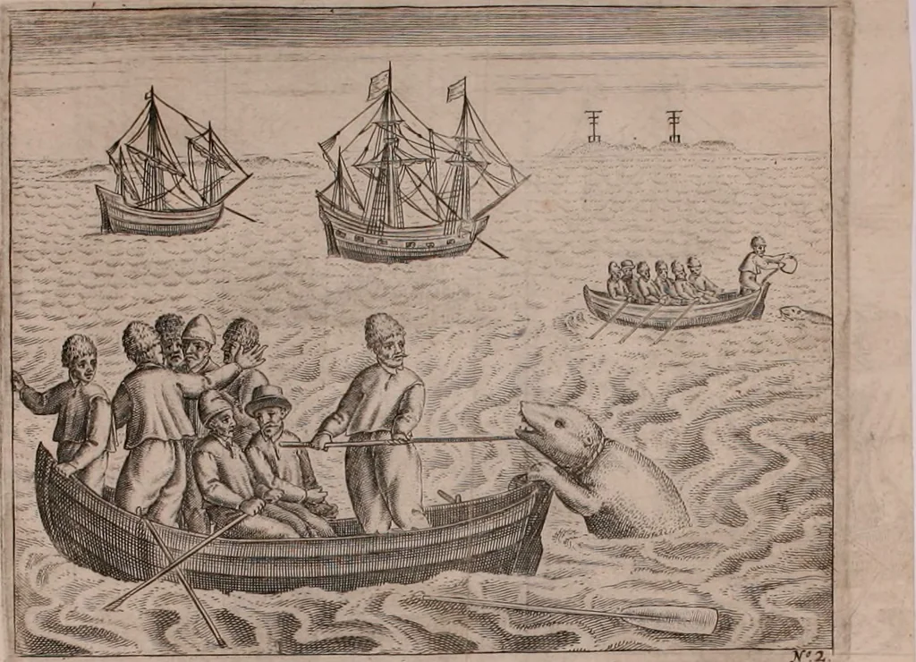 An illustration from Eerste[-derde] schip-vaert der Hollanderen nae de Oost-Indien door de Waygats, by - Noorden Noorweghen, Moscovien ende Tartarien: zijnde verrijckt met een beschryvinge veeler aengrenfende landen, noyt in eenige voorige, 1648, leaf 19