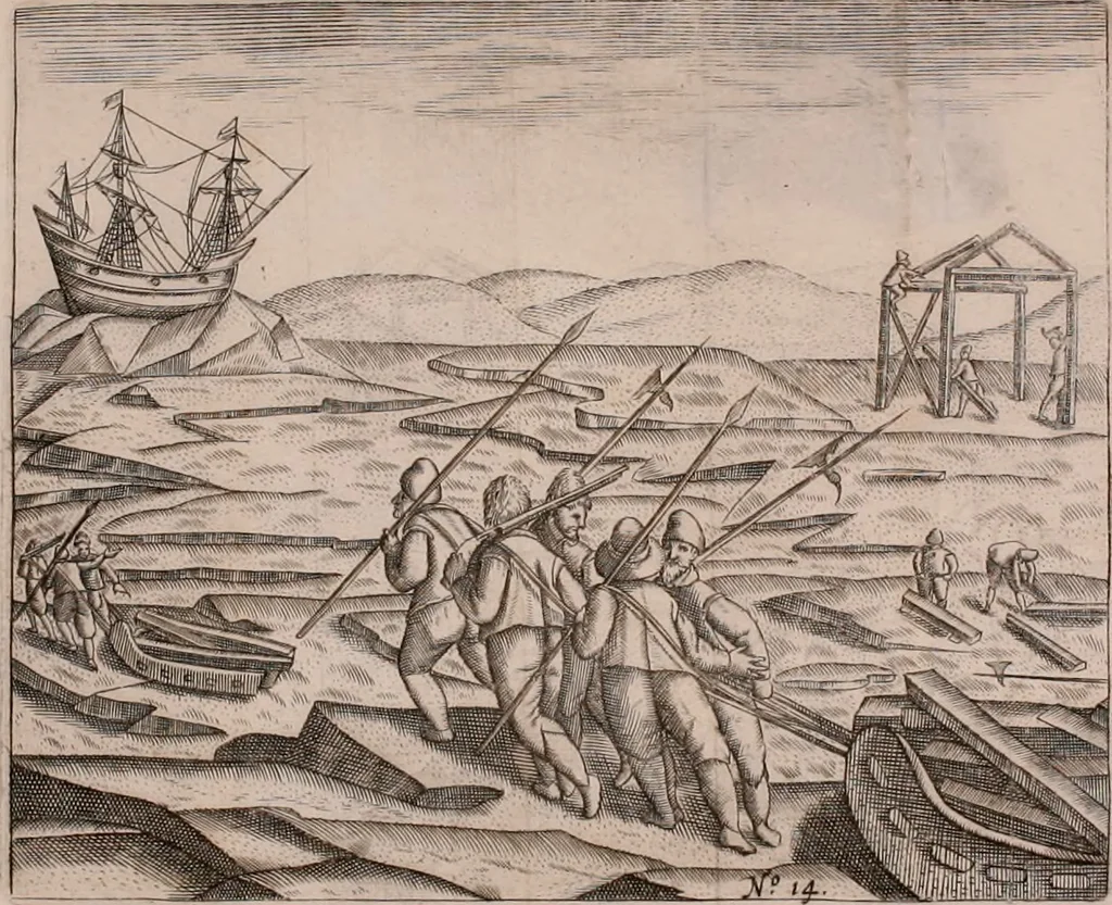 An illustration from Eerste[-derde] schip-vaert der Hollanderen nae de Oost-Indien door de Waygats, by - Noorden Noorweghen, Moscovien ende Tartarien: zijnde verrijckt met een beschryvinge veeler aengrenfende landen, noyt in eenige voorige, 1648, leaf 47
