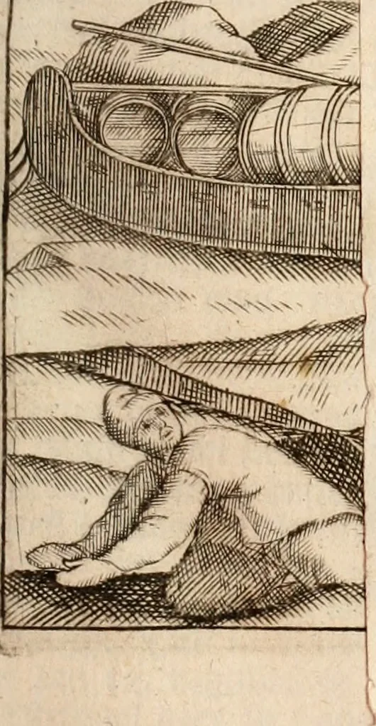 An illustration from Eerste[-derde] schip-vaert der Hollanderen nae de Oost-Indien door de Waygats, by - Noorden Noorweghen, Moscovien ende Tartarien: zijnde verrijckt met een beschryvinge veeler aengrenfende landen, noyt in eenige voorige, 1648, leaf 48