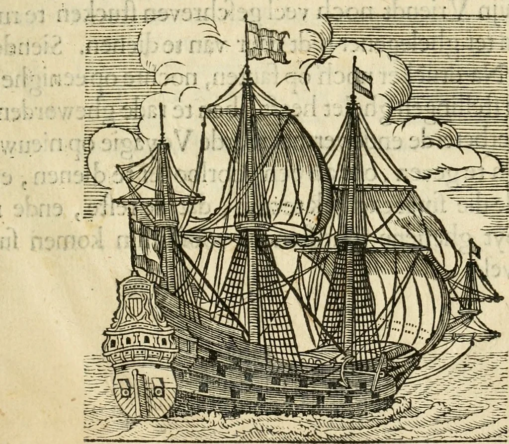 An illustration from Eerste[-derde] schip-vaert der Hollanderen nae de Oost-Indien door de Waygats, by - Noorden Noorweghen, Moscovien ende Tartarien: zijnde verrijckt met een beschryvinge veeler aengrenfende landen, noyt in eenige voorige, 1648, leaf 6