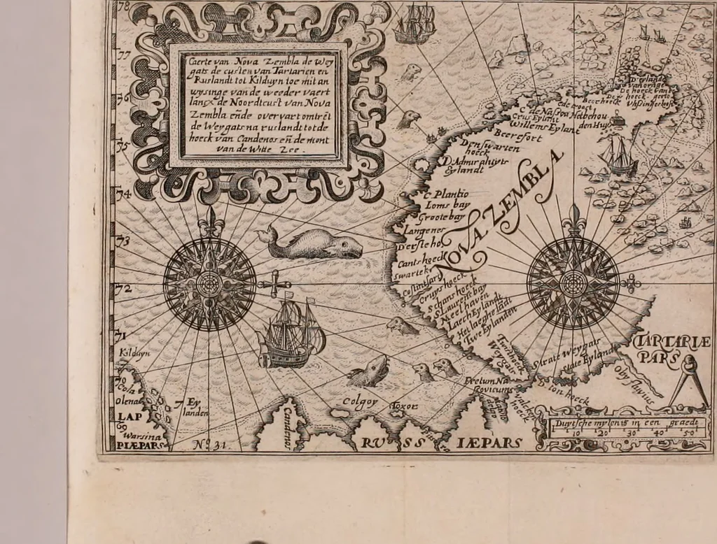 An illustration from Eerste[-derde] schip-vaert der Hollanderen nae de Oost-Indien door de Waygats, by - Noorden Noorweghen, Moscovien ende Tartarien: zijnde verrijckt met een beschryvinge veeler aengrenfende landen, noyt in eenige voorige, 1648, leaf 81