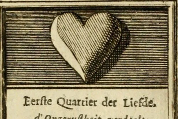 An illustration from Eeuwigduurende liefdes almanak : zinnebeeldig, volgens den algemeenen almanaks-trant, de wisselvalligheden der minnaeren, die in alle liefde-jaeren voorvallen, aenwyzende, 1721, leaf 50