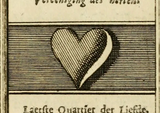 An illustration from Eeuwigduurende liefdes almanak : zinnebeeldig, volgens den algemeenen almanaks-trant, de wisselvalligheden der minnaeren, die in alle liefde-jaeren voorvallen, aenwyzende, 1721, leaf 50