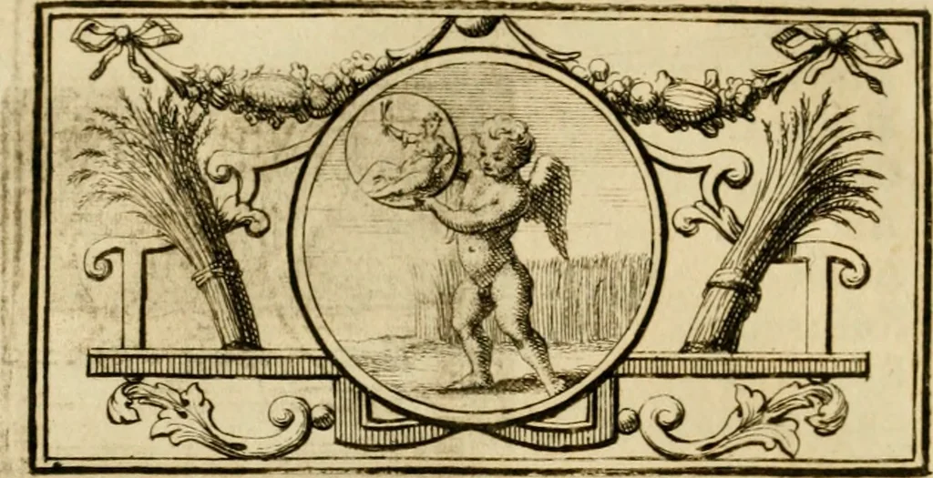 An illustration from Eeuwigduurende liefdes almanak : zinnebeeldig, volgens den algemeenen almanaks-trant, de wisselvalligheden der minnaeren, die in alle liefde-jaeren voorvallen, aenwyzende, 1721, leaf 53