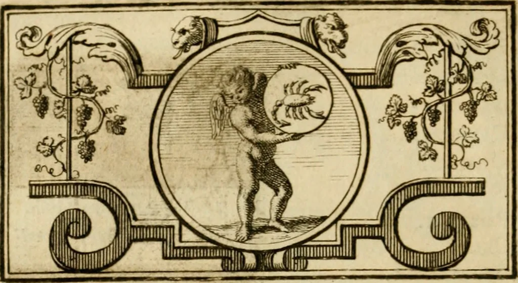 An illustration from Eeuwigduurende liefdes almanak : zinnebeeldig, volgens den algemeenen almanaks-trant, de wisselvalligheden der minnaeren, die in alle liefde-jaeren voorvallen, aenwyzende, 1721, leaf 57