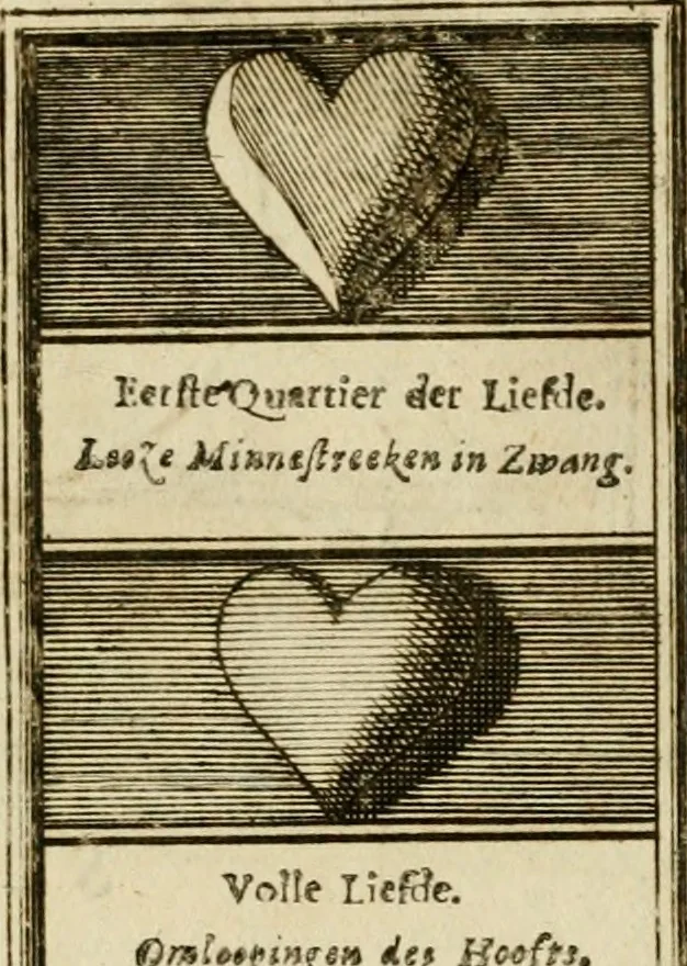 An illustration from Eeuwigduurende liefdes almanak : zinnebeeldig, volgens den algemeenen almanaks-trant, de wisselvalligheden der minnaeren, die in alle liefde-jaeren voorvallen, aenwyzende, 1721, leaf 58
