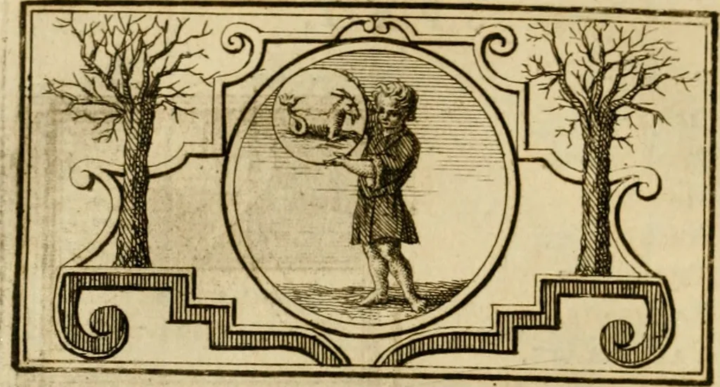 An illustration from Eeuwigduurende liefdes almanak : zinnebeeldig, volgens den algemeenen almanaks-trant, de wisselvalligheden der minnaeren, die in alle liefde-jaeren voorvallen, aenwyzende, 1721, leaf 61