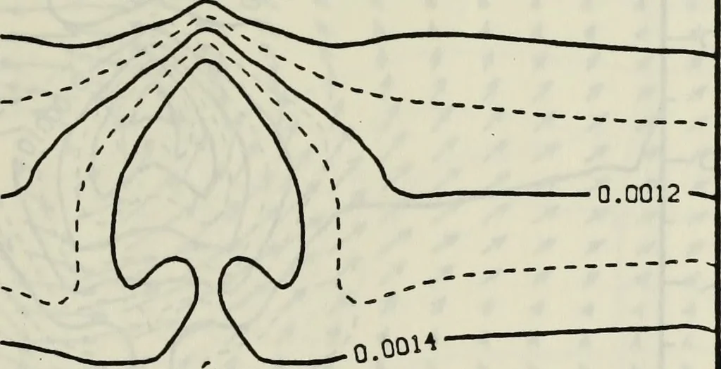 An illustration from Effects of ambient turbulence and stratification on the demise of trailing vortices, 1606, leaf 116