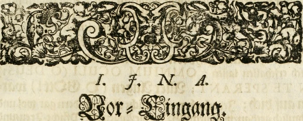 An illustration from Eigentliche Abbildungen Beeder Römm. Kayserl. wie auch der Röm. Königl. Majestäten und dann sämtlicher Herren Chur-Fuersten dess H. Röm Reichs ... Statt Augsburg im Jahr 1689 und 1690. Theils in eiger hoher person, Theils durch Dero Gevoll. mächtigte hochansehnliche herren Abgesandten erscheinen, 1689, leaf 188
