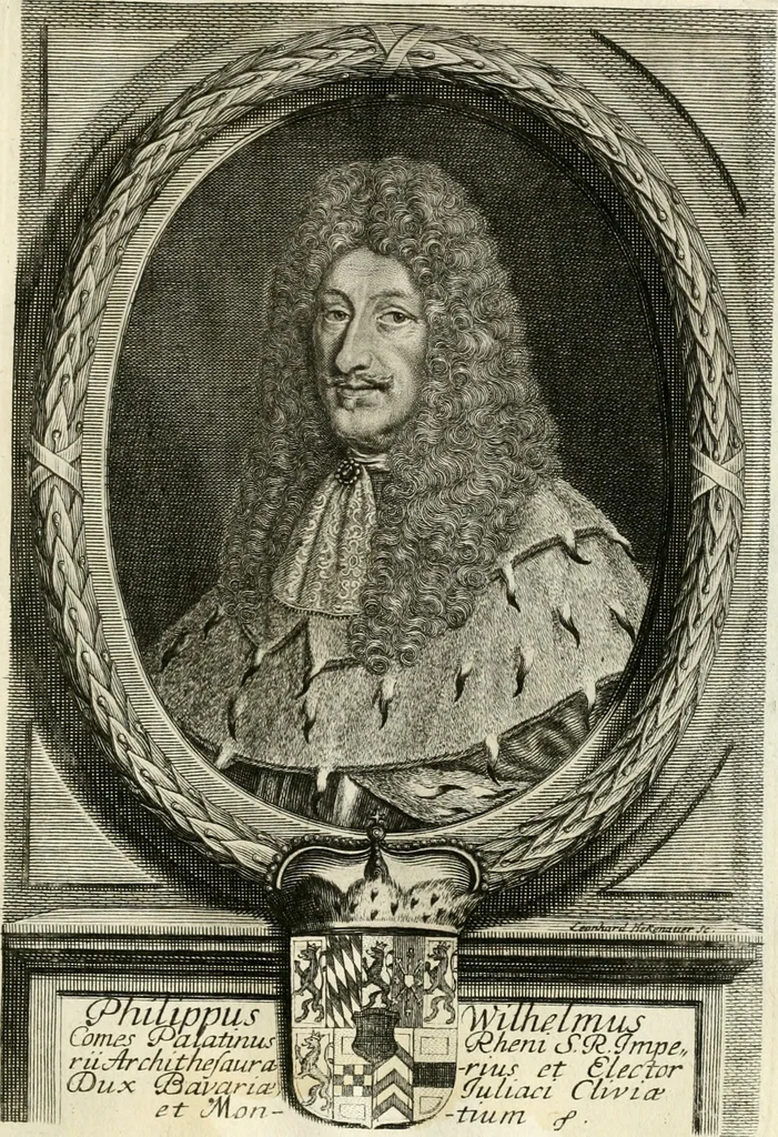 An illustration from Eigentliche Abbildungen Beeder Römm. Kayserl. wie auch der Röm. Königl. Majestäten und dann sämtlicher Herren Chur-Fuersten dess H. Röm Reichs ... Statt Augsburg im Jahr 1689 und 1690. Theils in eiger hoher person, Theils durch Dero Gevoll. mächtigte hochansehnliche herren Abgesandten erscheinen, 1689, leaf 22