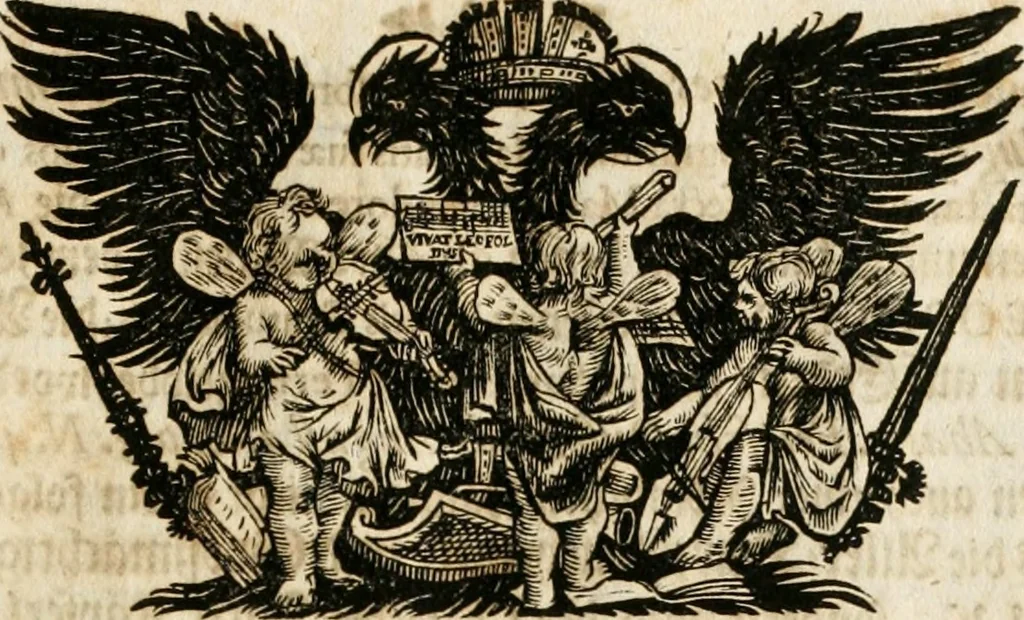 An illustration from Eigentliche Abbildungen Beeder Römm. Kayserl. wie auch der Röm. Königl. Majestäten und dann sämtlicher Herren Chur-Fuersten dess H. Röm Reichs ... Statt Augsburg im Jahr 1689 und 1690. Theils in eiger hoher person, Theils durch Dero Gevoll. mächtigte hochansehnliche herren Abgesandten erscheinen, 1689, leaf 30