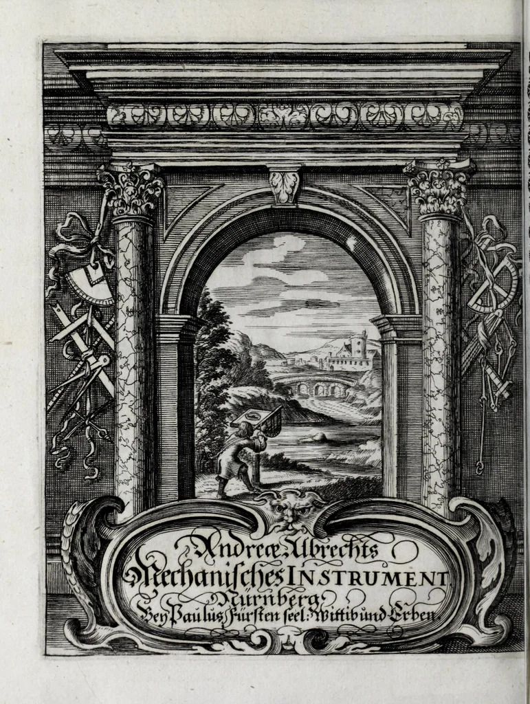 An illustration from Eigentlicher Abriss und Beschreibung eines sehr nützlich und nothwendigen Instruments zur Mechanica : so auf eine Schreib-Taffel gerichtet und zum Feldmessen, Vestung-aussstecken, Hoch und Tieff messen, Land und Wasser abwegen : ingleichen auch zur Perspectiv und andern gar füglich zu gebrauchen, 1673, leaf 4