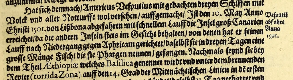 An illustration from Eilffter Theil der Orientalischen Indien, darinnen erstlich begriffenwerden zwo Schiffahrten Herrn Americi Vesputii, welche er auss Befehl Königs Emanuelis von Portugall anno 1501. in Ost Indien vorgenommen. : Zum andern, ein warhafftiger vnd zuvor nie erhörter Bericht eines Englischen, welcher, nach dem er in einem Schiff, die Auffahrt genandt, in Cambaja dem eussersten Theil Ost Indiens Schiffbruchgelidten, zu Land durch viele vnbekandte Königreich vnd grosse Stätte gereiset, vnd was ihme vberall begegnet vnd zuhanden gestossen. Zum dritten, ein historische Beschreibung von Erfindung vnd Beschaffenheit der Landschafft Spitzberg, &c. Item, ein kurtze Erzehlung, was alle andere Fischer Anno 1613. von den Englischen erlidten, neben angehängter Protestation, wider der Engelländer angemassten Erbgerechtigkeit, vber gedachte Landschaft Spitzberg, &c., 1618, leaf 11