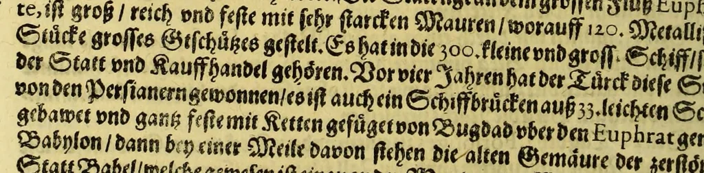 An illustration from Eilffter Theil der Orientalischen Indien, darinnen erstlich begriffenwerden zwo Schiffahrten Herrn Americi Vesputii, welche er auss Befehl Königs Emanuelis von Portugall anno 1501. in Ost Indien vorgenommen. : Zum andern, ein warhafftiger vnd zuvor nie erhörter Bericht eines Englischen, welcher, nach dem er in einem Schiff, die Auffahrt genandt, in Cambaja dem eussersten Theil Ost Indiens Schiffbruchgelidten, zu Land durch viele vnbekandte Königreich vnd grosse Stätte gereiset, vnd was ihme vberall begegnet vnd zuhanden gestossen. Zum dritten, ein historische Beschreibung von Erfindung vnd Beschaffenheit der Landschafft Spitzberg, &c. Item, ein kurtze Erzehlung, was alle andere Fischer Anno 1613. von den Englischen erlidten, neben angehängter Protestation, wider der Engelländer angemassten Erbgerechtigkeit, vber gedachte Landschaft Spitzberg, &c., 1618, leaf 46