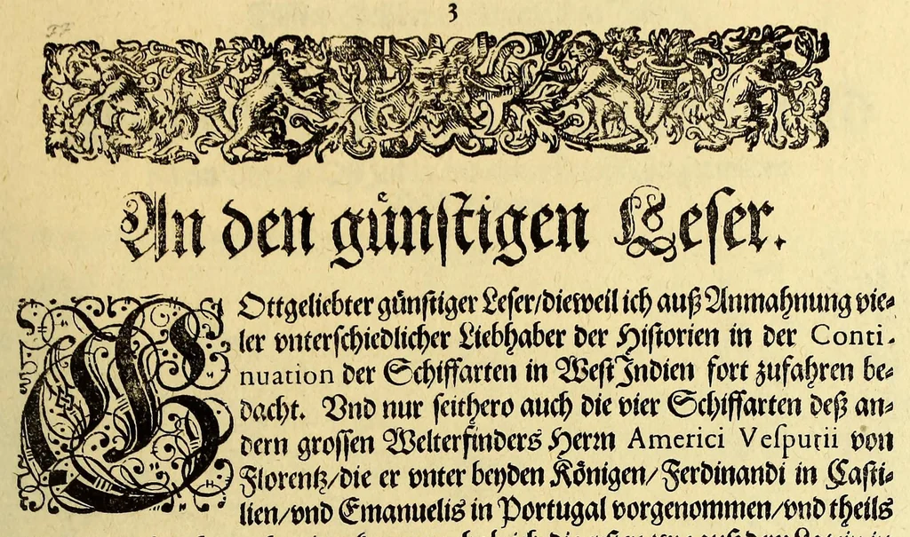An illustration from Eilffter Theil der Orientalischen Indien, darinnen erstlich begriffenwerden zwo Schiffahrten Herrn Americi Vesputii, welche er auss Befehl Königs Emanuelis von Portugall anno 1501. in Ost Indien vorgenommen. : Zum andern, ein warhafftiger vnd zuvor nie erhörter Bericht eines Englischen, welcher, nach dem er in einem Schiff, die Auffahrt genandt, in Cambaja dem eussersten Theil Ost Indiens Schiffbruchgelidten, zu Land durch viele vnbekandte Königreich vnd grosse Stätte gereiset, vnd was ihme vberall begegnet vnd zuhanden gestossen. Zum dritten, ein historische Beschreibung von Erfindung vnd Beschaffenheit der Landschafft Spitzberg, &c. Item, ein kurtze Erzehlung, was alle andere Fischer Anno 1613. von den Englischen erlidten, neben angehängter Protestation, wider der Engelländer angemassten Erbgerechtigkeit, vber gedachte Landschaft Spitzberg, &c., 1618, leaf 73