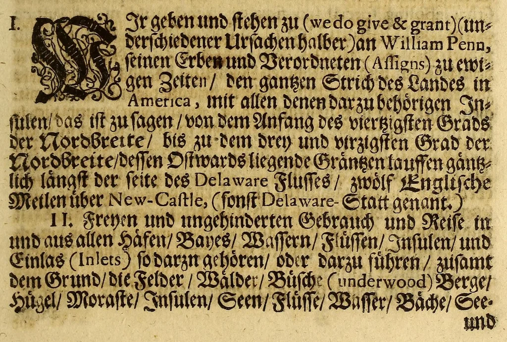An illustration from Eine Nachricht wegen der Landschaft Pennsilvania in America: : welche jüngstens unter dem grossen Siegel in Engelland an William Penn, &c. Sambt den Freyheiten und der Macht, so zu behöriger guten Regierung derselben nötig übergeben worden, und zum Unterricht derer, so etwan bereits bewogen, oder noch möchten bewogen werden, ümb sich selbsten darhin zu begeben, oder einige Vediente und Gefinde an diesen Ort zu senden, hiermit Fund gethan wird., 1681, leaf 21