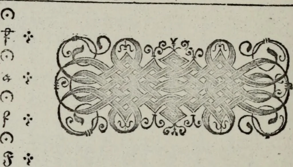 An illustration from Einer neüen Tabulatur auff Orgel und Instrumenten. Das ander allerlei schöne teutsche, italienische, frantzösische, geistliche und weltliche Lieder mit funff und vier Stimmen Passamezo, Galliardo und Täntze in sich begreifft.., 1577, leaf 109