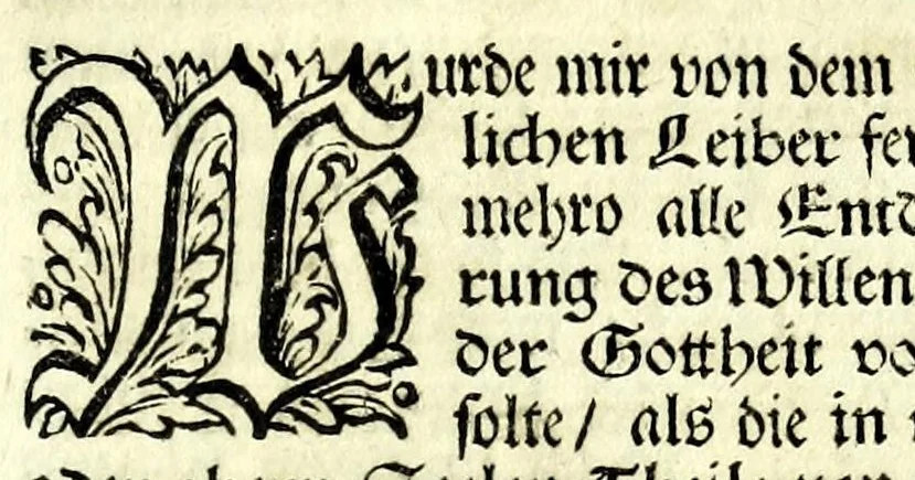 An illustration from Ein Garten-Brunn : gewässert durch die Ströhme der göttlichen Lustbarkeit, und hervorgrünend in mannichfaltigem Unterschiede geistlicher Pflantzen : di durch den reinen Anhauch zu einem Paradiese aufgeblasen ... oder, ein rechtes Diarium und ausführlich Tag-Verzeichnus alles desjenigen, was sich mit dieser theuren Autorin, in ihrem hohen Beruffe vom Jahre 1670 her zugetragen ..., 1697, leaf 369