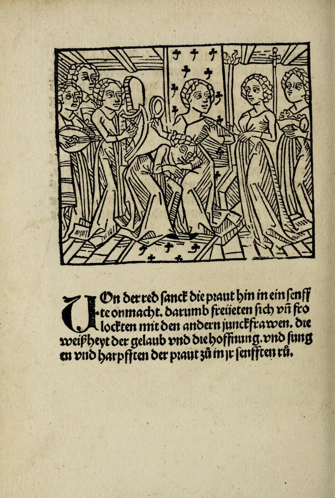 An illustration from Ein loblich büchlin von der Gmachelschafft so sich zwischen Got vn[d] der sele gar nuutzlich vnd fruchtperlichen zelessen ist, leaf 146