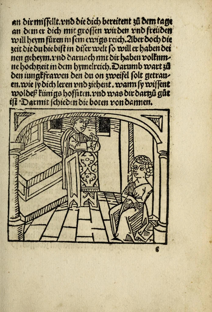 An illustration from Ein loblich büchlin von der Gmachelschafft so sich zwischen Got vn[d] der sele gar nuutzlich vnd fruchtperlichen zelessen ist, leaf 35