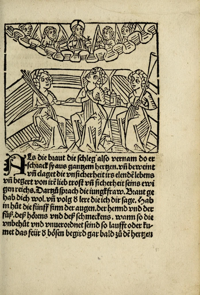 An illustration from Ein loblich büchlin von der Gmachelschafft so sich zwischen Got vn[d] der sele gar nuutzlich vnd fruchtperlichen zelessen ist, leaf 49