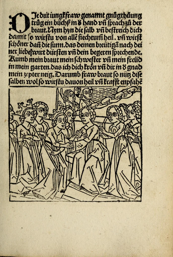 An illustration from Ein loblich büchlin von der Gmachelschafft so sich zwischen Got vn[d] der sele gar nuutzlich vnd fruchtperlichen zelessen ist, leaf 75