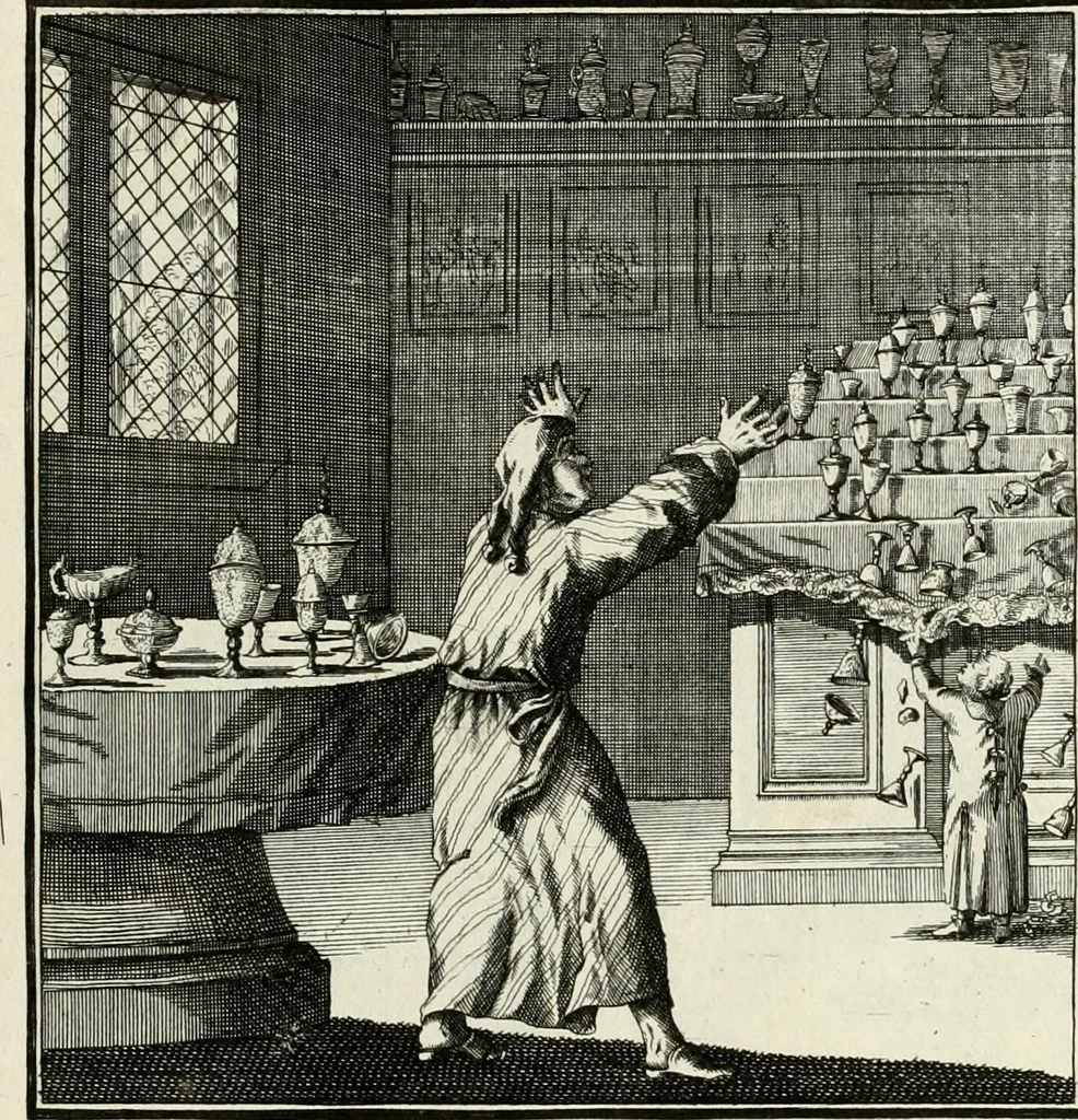 An illustration from Ein Schock Phantastn in einem Kasten : mit ihrem Pourtrait gar net in Kupffer gebracht und ausgelacht, samt einer Vorred, 1700, leaf 102