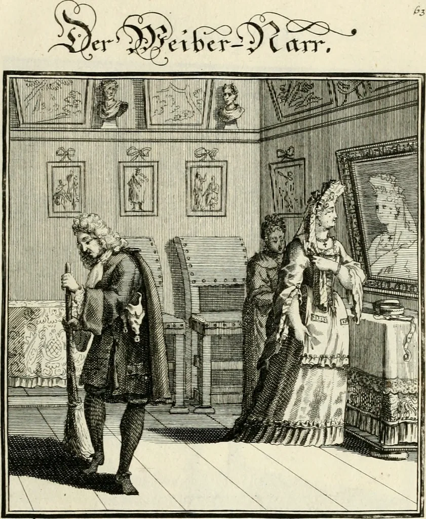 An illustration from Ein Schock Phantastn in einem Kasten : mit ihrem Pourtrait gar net in Kupffer gebracht und ausgelacht, samt einer Vorred, 1700, leaf 142