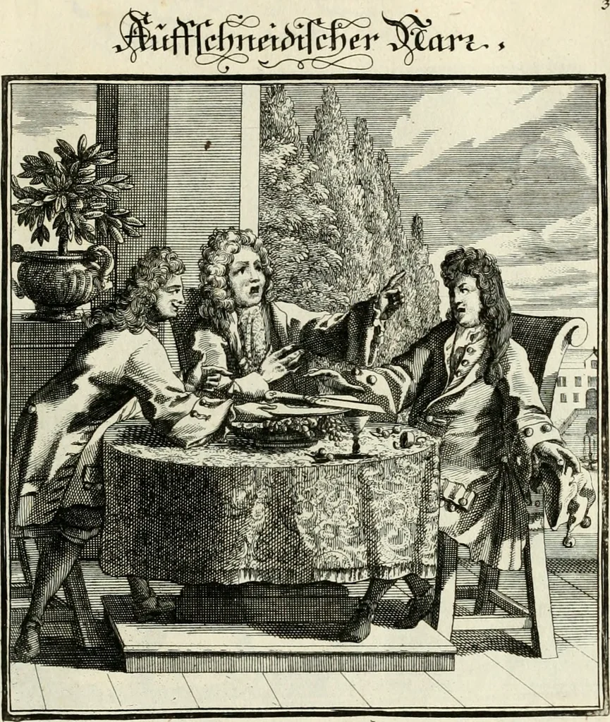 An illustration from Ein Schock Phantastn in einem Kasten : mit ihrem Pourtrait gar net in Kupffer gebracht und ausgelacht, samt einer Vorred, 1700, leaf 22