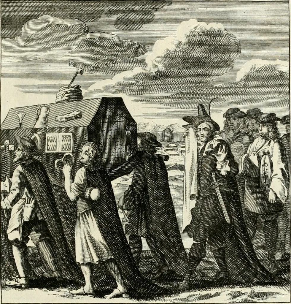 An illustration from Ein Schock Phantastn in einem Kasten : mit ihrem Pourtrait gar net in Kupffer gebracht und ausgelacht, samt einer Vorred, 1700, leaf 32