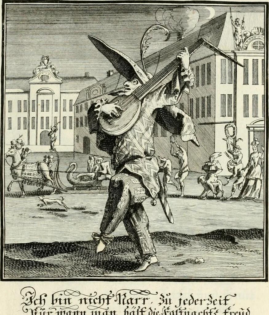 An illustration from Ein Schock Phantastn in einem Kasten : mit ihrem Pourtrait gar net in Kupffer gebracht und ausgelacht, samt einer Vorred, 1700, leaf 44