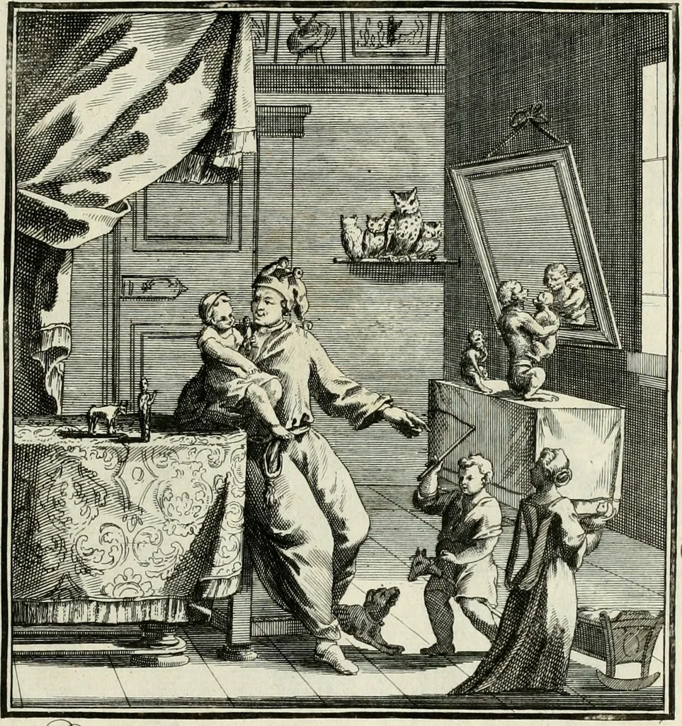 An illustration from Ein Schock Phantastn in einem Kasten : mit ihrem Pourtrait gar net in Kupffer gebracht und ausgelacht, samt einer Vorred, 1700, leaf 82