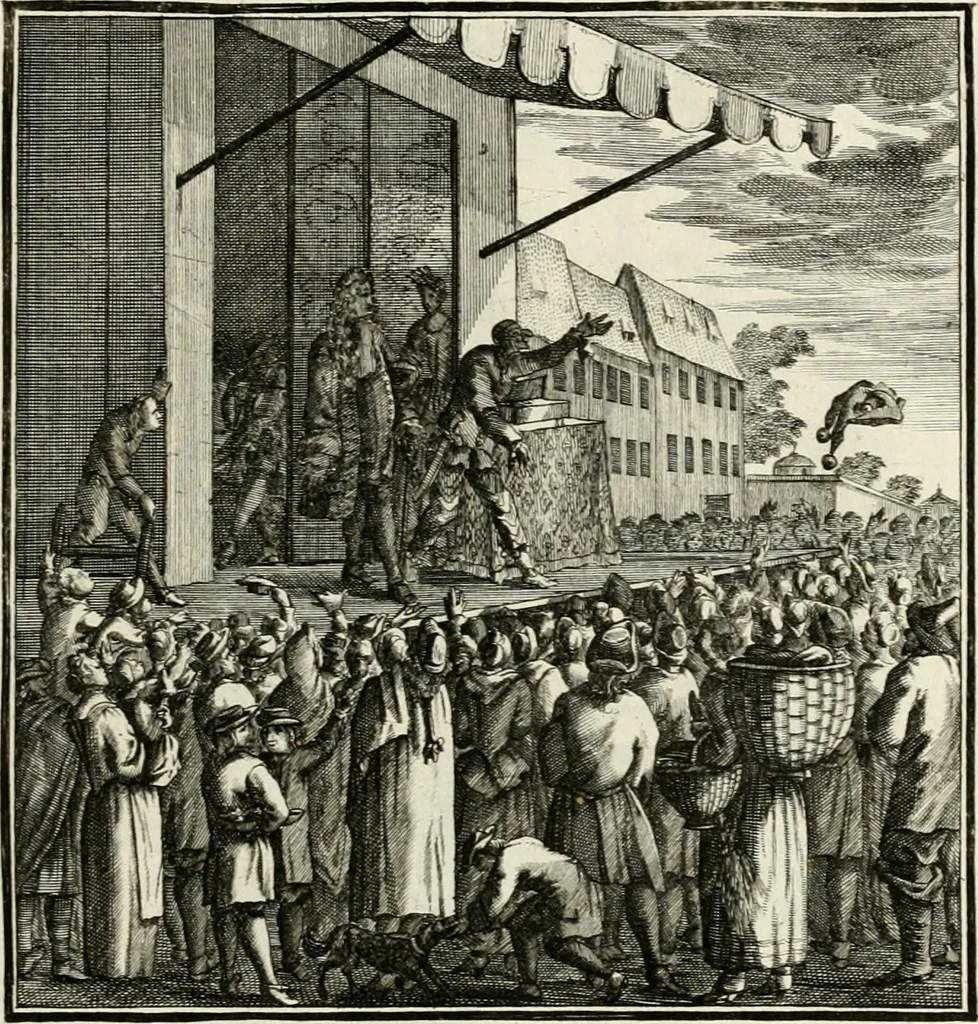 An illustration from Ein Schock Phantastn in einem Kasten : mit ihrem Pourtrait gar net in Kupffer gebracht und ausgelacht, samt einer Vorred, 1700, leaf 88