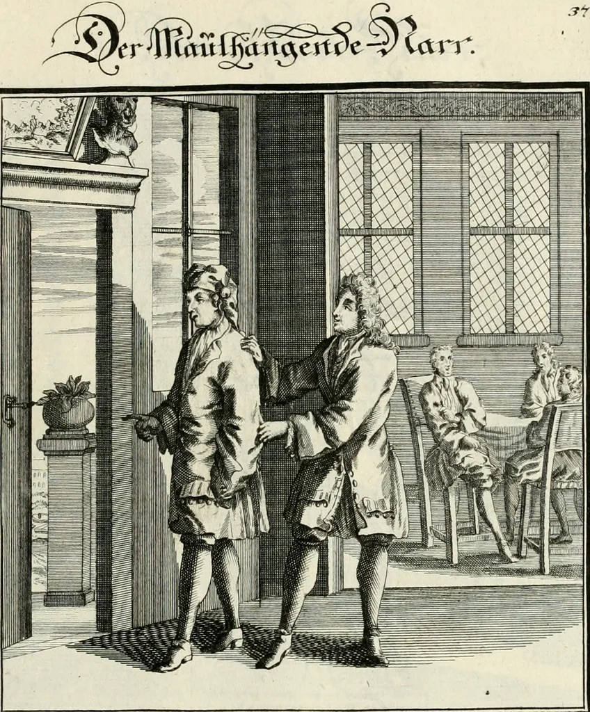 An illustration from Ein Schock Phantastn in einem Kasten : mit ihrem Pourtrait gar net in Kupffer gebracht und ausgelacht, samt einer Vorred, 1700, leaf 90