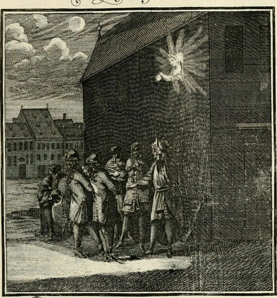 An illustration from Ein Schock Phantastn in einem Kasten : mit ihrem Pourtrait gar net in Kupffer gebracht und ausgelacht, samt einer Vorred, 1700, leaf 94