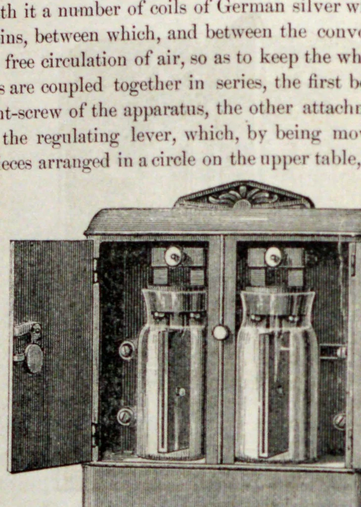 An illustration from Electrical appliances of the present day; being a report on the Paris Electrical Exhibition of 1881, 1884, leaf 186