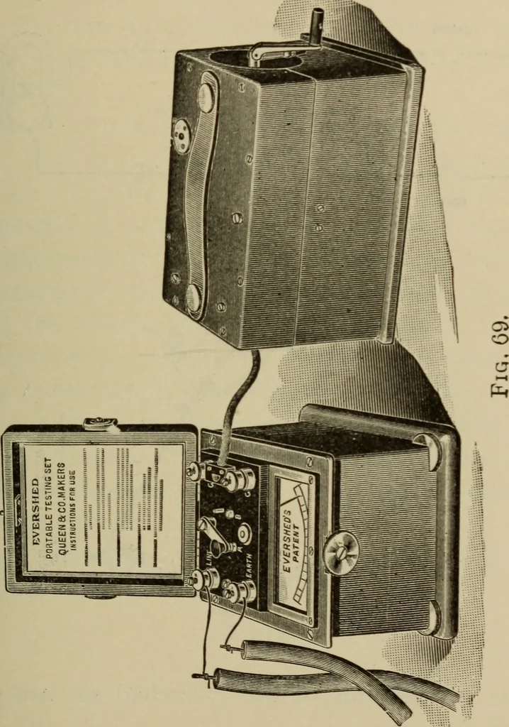 An illustration from Electrical instruments and testing; how to use the voltmeter, ohmmeter, ammeter, potentiometer, galvanometer, the Wheatstone bridge, and standard portable testing sets, 1907, leaf 122