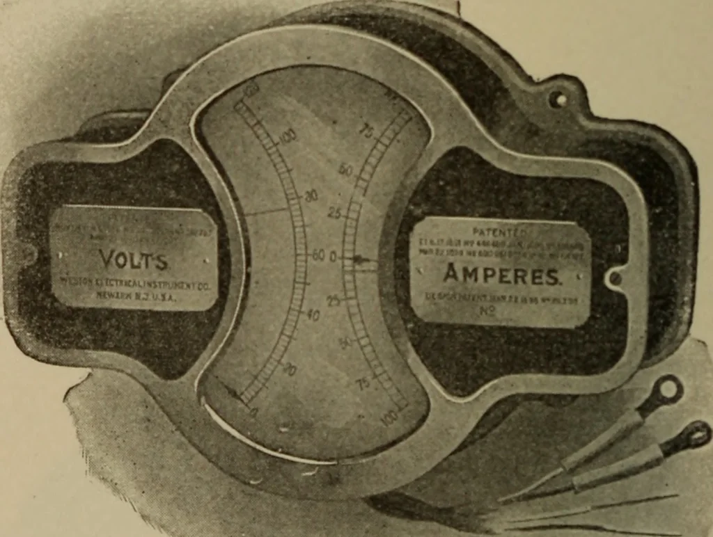 An illustration from Electrical instruments and testing; how to use the voltmeter, ohmmeter, ammeter, potentiometer, galvanometer, the Wheatstone bridge, and standard portable testing sets, 1907, leaf 71