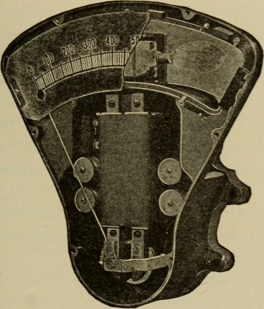 An illustration from Electrical instruments and testing; how to use the voltmeter, ohmmeter, ammeter, potentiometer, galvanometer, the Wheatstone bridge, and standard portable testing sets, 1907, leaf 90