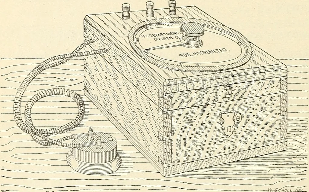 An illustration from Electrical instruments for determining the moisture, temperature, and soluble salt content of soils, 1899, leaf 14