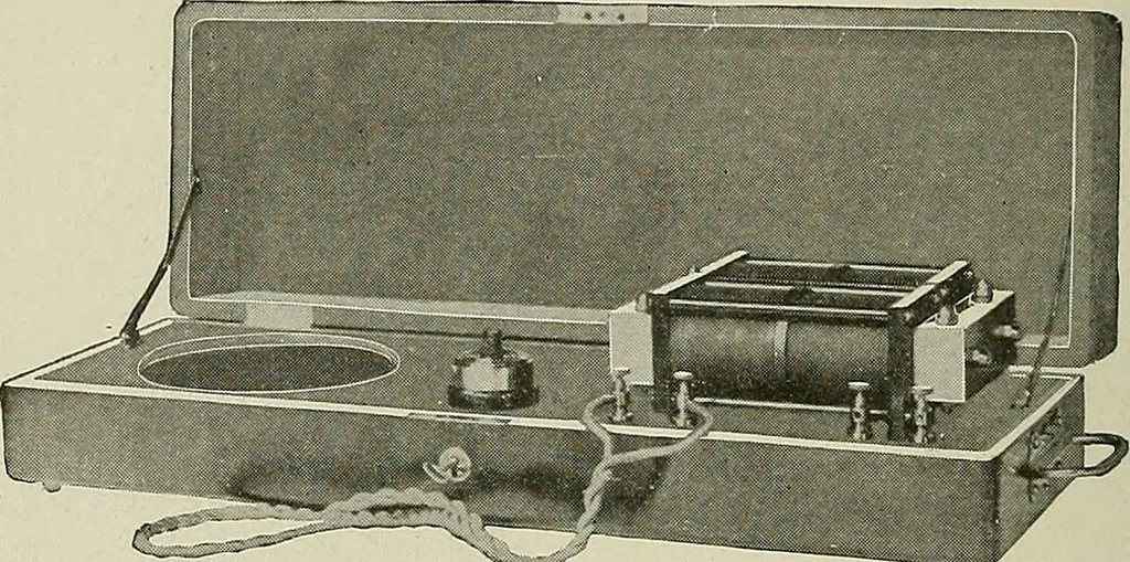 An illustration from Electrical novelties : the ultra vacuum electrodes, X-ray tubes and stands, the multiple spark interrupter, spark lamp to produce violet rays, spark regulator for coil, electric heaters, X-ray plates, 1903, leaf 18