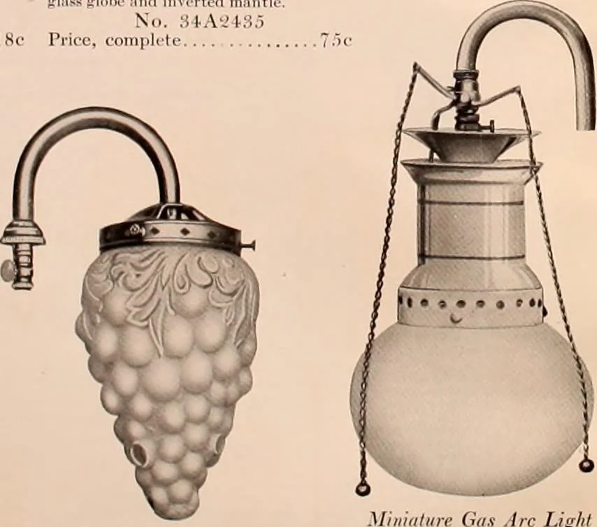 An illustration from Electric, gas, and combination lighting fixtures : table lamps, floor lamps, electrical wiring material, lighting glassware / Sears, Roebuck and Co., 1900, leaf 100