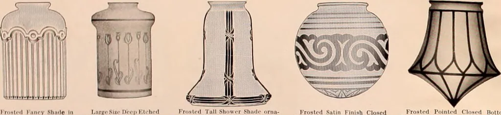 An illustration from Electric, gas, and combination lighting fixtures : table lamps, floor lamps, electrical wiring material, lighting glassware / Sears, Roebuck and Co., 1900, leaf 104